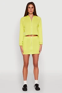 Fleece Lined Rib Knit Zip Front Sweatshirt