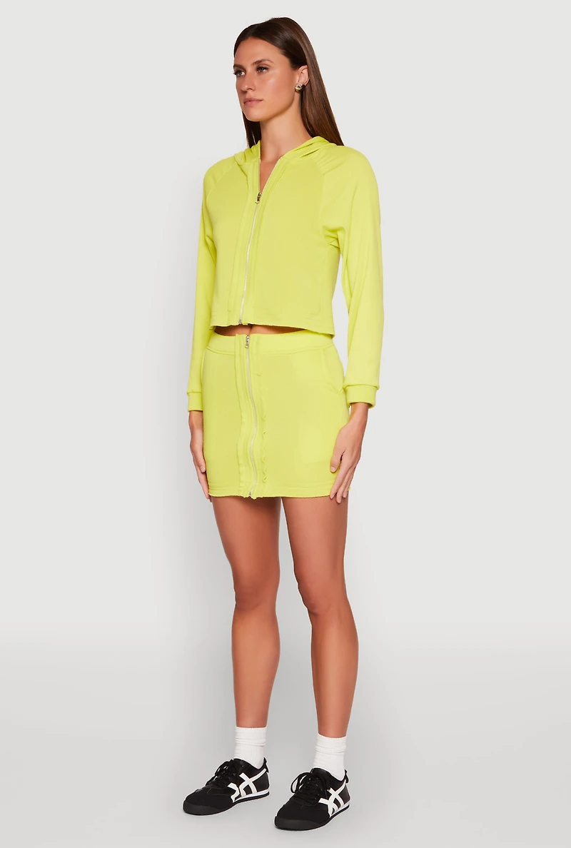 Fleece Lined Rib Knit Zip Front Sweatshirt