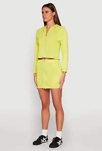 Fleece Lined Rib Knit Zip Front Sweatshirt