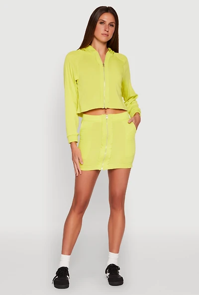 Womens Fleece Lined Zip Front Skirt, Yellow, Size L