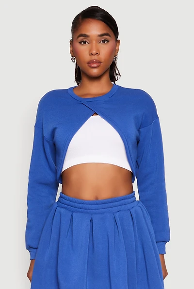 Womens Long Sleeve Bolero Sweatshirt, Blue, Size S