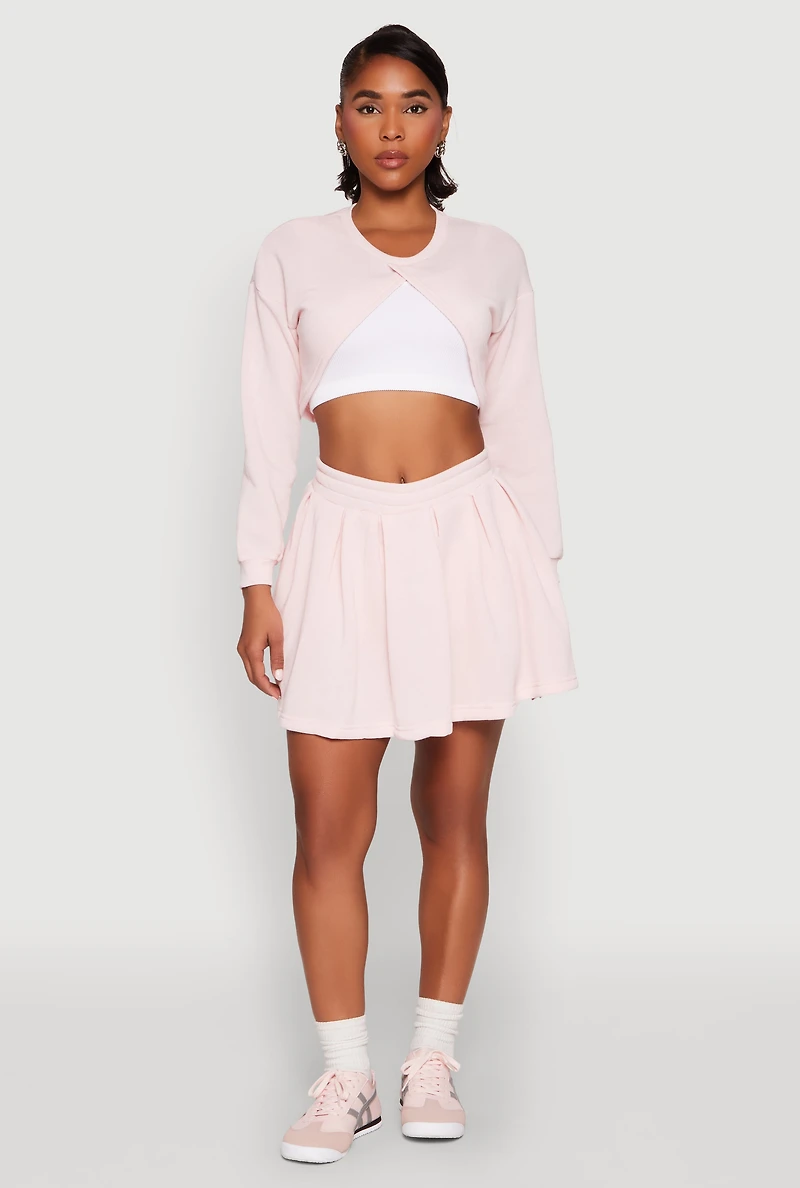Womens Smocked High Waisted Pleated Skort, Pink, Size M