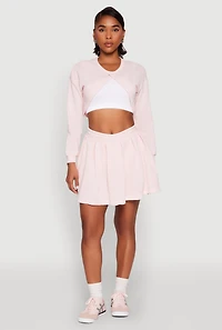 Womens Smocked High Waisted Pleated Skort, Pink, Size M