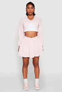 Womens Smocked High Waisted Pleated Skort, Pink, Size M