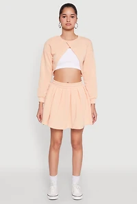 Womens Smocked High Waisted Pleated Skort, Orange, Size M