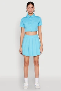 Womens Short Sleeve Button Front Cropped Shirt,