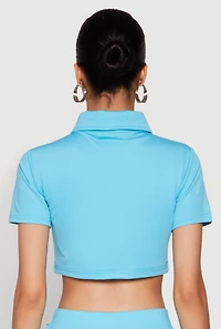 Womens Short Sleeve Button Front Cropped Shirt,