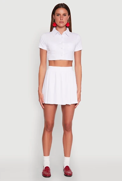 Womens Solid Pleated Skirt, White, Size M