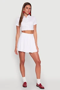 Womens Solid Pleated Skirt, White, Size M