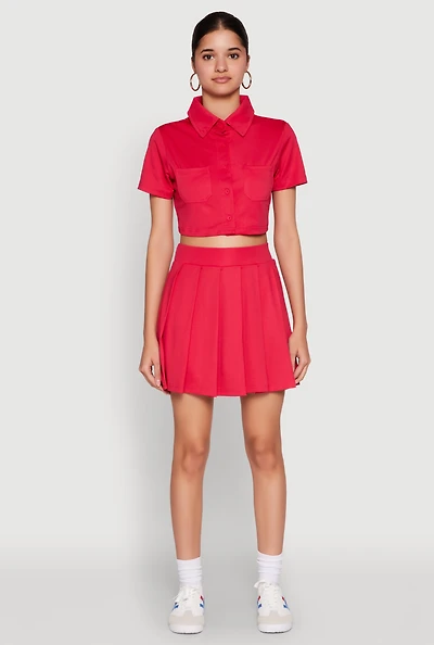 Womens Solid Pleated Skirt,