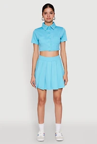 Womens Solid Pleated Skirt, Blue, Size XL