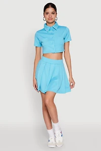 Womens Solid Pleated Skirt, Blue, Size XL