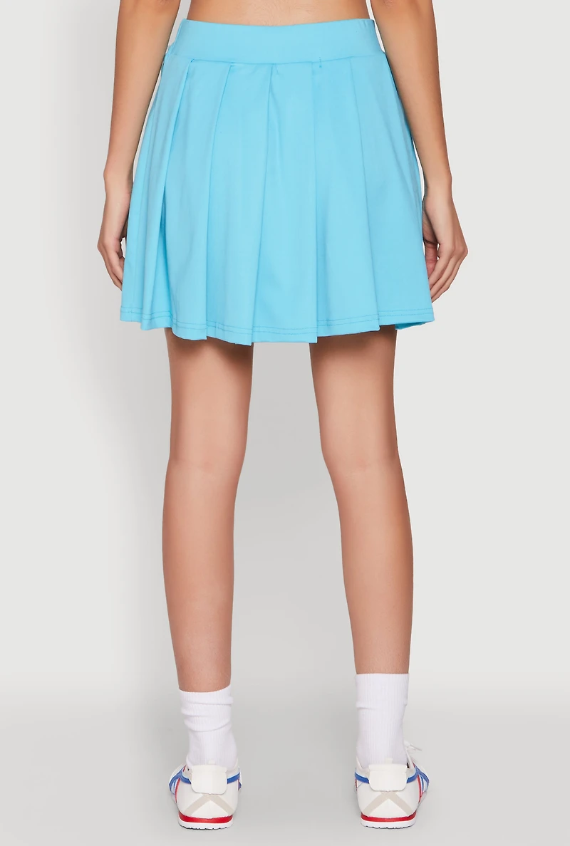 Womens Solid Pleated Skirt, Blue, Size M