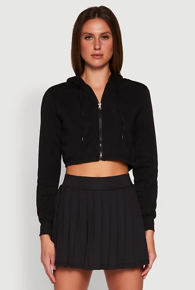 Womens Zip Front Cropped Hoodie,