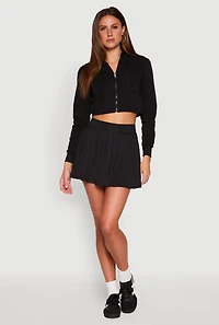 Womens Zip Front Cropped Hoodie, Black, Size L