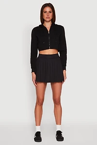 Womens Zip Front Cropped Hoodie, Black, Size L