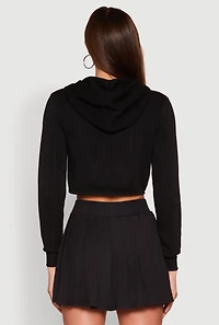 Womens Zip Front Cropped Hoodie, Black, Size L
