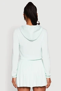 Womens Zip Front Cropped Hoodie, Green, Size S
