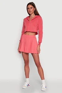 Womens Zip Front Cropped Hoodie, Pink, Size S
