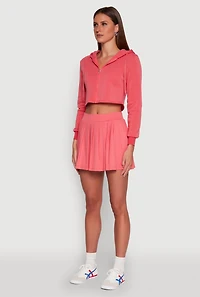 Womens Zip Front Cropped Hoodie, Pink, Size S