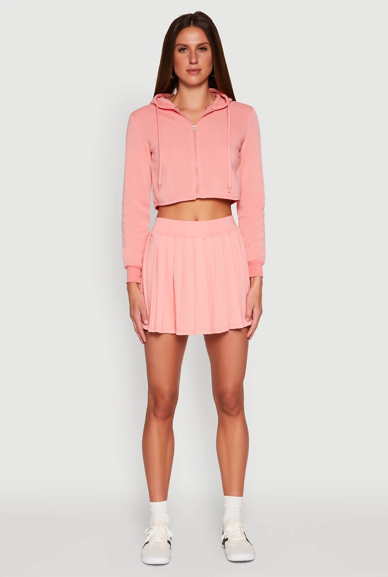 Womens Zip Front Cropped Hoodie, Pink, Size L