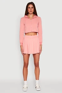 Womens Zip Front Cropped Hoodie, Pink, Size L