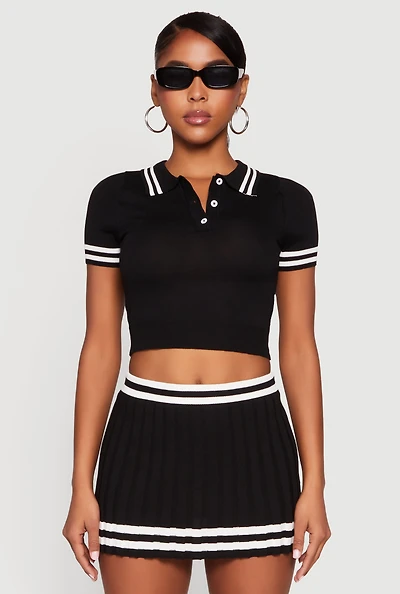 Womens Varsity Stripe Detail Cropped Polo Shirt,