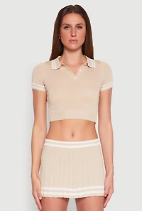 Varsity Stripe Detail Cropped Polo Shirt