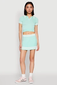 Womens Varsity Stripe Detail Cropped Polo Shirt, Green,