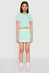 Womens Varsity Stripe Detail Cropped Polo Shirt, Green,