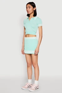 Womens Varsity Stripe Detail Cropped Polo Shirt, Green,