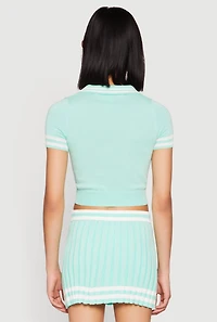Womens Varsity Stripe Detail Cropped Polo Shirt, Green,