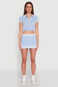 Womens Varsity Stripe Detail Cropped Polo Shirt, Blue, Size XL