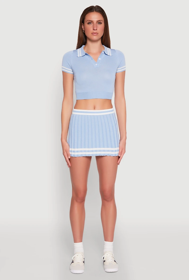 Womens Varsity Stripe Detail Cropped Polo Shirt, M