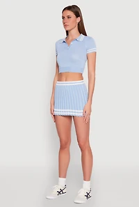 Womens Varsity Stripe Detail Cropped Polo Shirt, Blue, Size XL