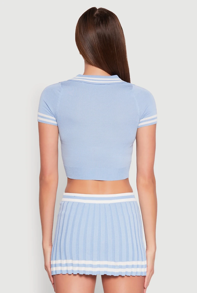 Womens Varsity Stripe Detail Cropped Polo Shirt, M