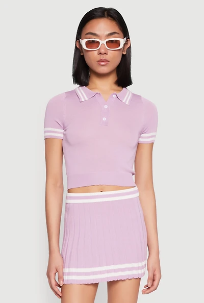 Varsity Stripe Detail Cropped Polo Shirt