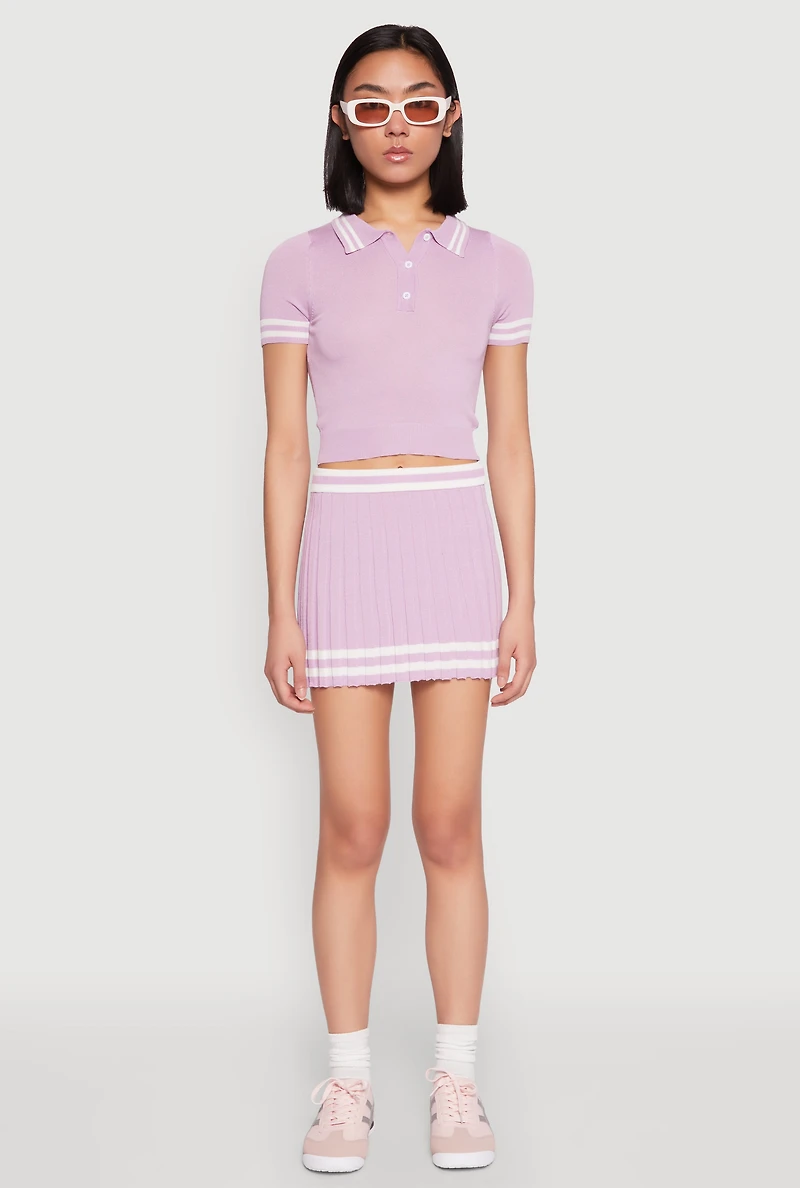 Womens Varsity Stripe Detail Cropped Polo Shirt, Purple, Size S