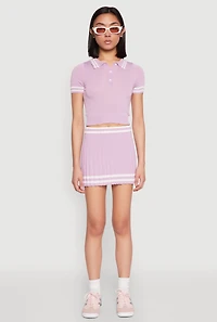 Varsity Stripe Detail Cropped Polo Shirt