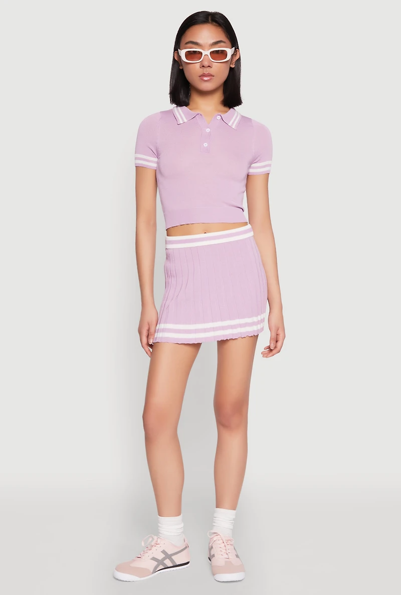 Womens Varsity Stripe Detail Cropped Polo Shirt, Purple, Size S