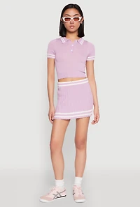 Womens Varsity Stripe Detail Cropped Polo Shirt, Purple, Size S