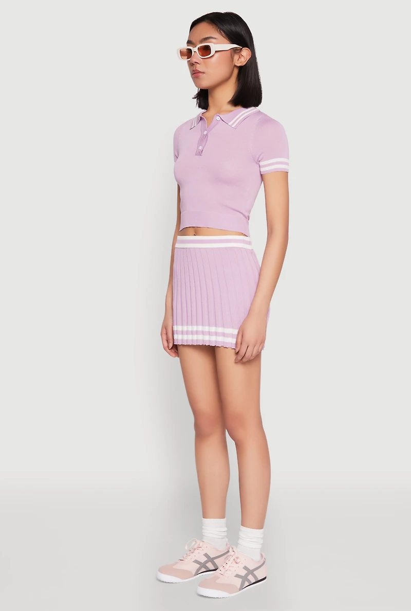 Varsity Stripe Detail Cropped Polo Shirt