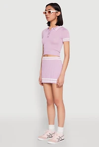 Varsity Stripe Detail Cropped Polo Shirt