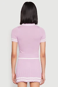 Varsity Stripe Detail Cropped Polo Shirt