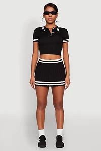 Womens Varsity Stripe Detail Mini Pleated Skirt,
