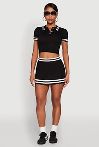 Womens Varsity Stripe Detail Mini Pleated Skirt,