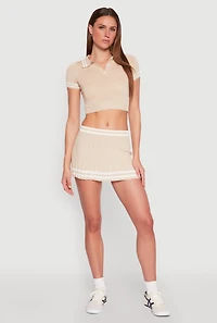 Womens Varsity Stripe Detail Mini Pleated Skirt, L