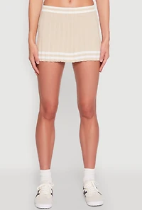Womens Varsity Stripe Detail Mini Pleated Skirt, L