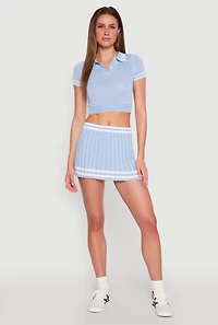 Womens Varsity Stripe Detail Mini Pleated Skirt, Blue, Size XL