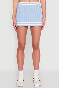 Womens Varsity Stripe Detail Mini Pleated Skirt, Blue, Size XL